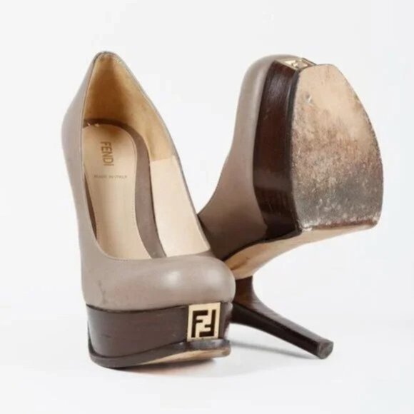 Fendi Fendista Taupe Leather Pumps - Picture 4 of 10